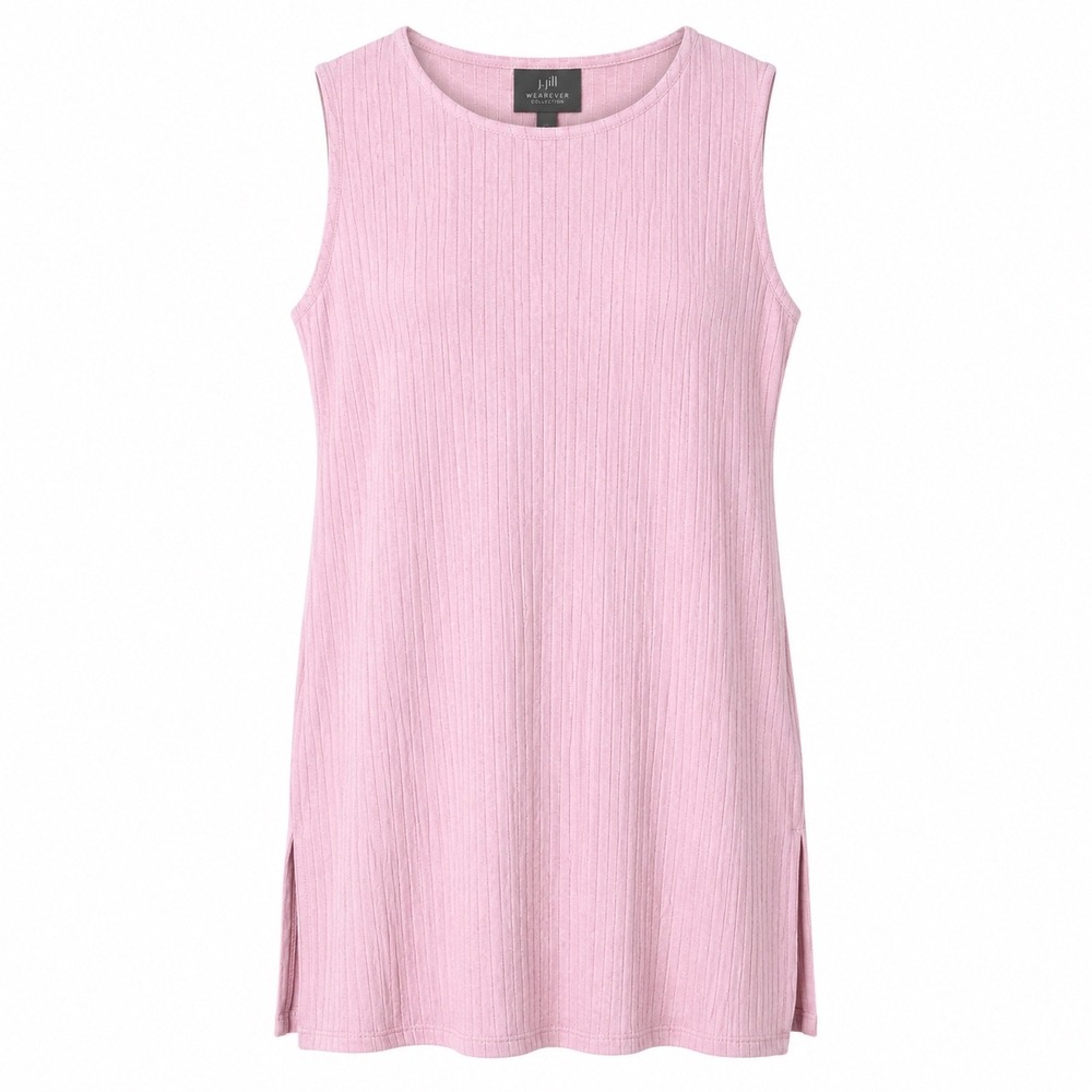J. Jill Wearever Pink Ribbed Sleeveless Tunic Dress Scoop Neck Side Slits Large
